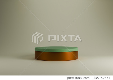 Green marble and gold podium on beige background. Green marble and gold podium on beige background. 135152437