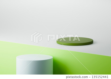 Green and white geometric platforms for product display. Green and white geometric platforms for product display. 135152441