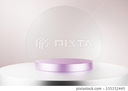 Purple stage with glass sphere and minimalist design. 135152445