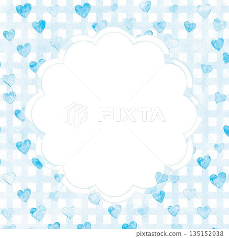 大量水彩愛心和格子邊框背景，留白 135152938
