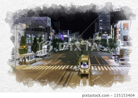 愛知縣豐橋市豐橋站、車站大道水彩畫 135153404