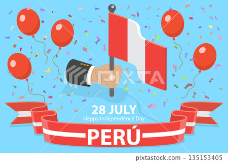 3D Isometric Flat Vector Illustration of Peruvian Independence Day, Celebration On 28 July 135153405