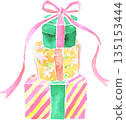 Piles of presents watercolor illustration vector 135153444