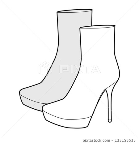 Platform stiletto heel boot women sketch pair. Bold platform with pointed heel for winter, fashion forward. Technical 135153533