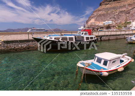 Fishing Boat in Santorini Caldera, Santorini, Greece Fishing Boat in Santorini Caldera, Santorini, Greece 135153559
