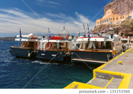 Fishing Boat in Santorini Caldera, Santorini, Greece Fishing Boat in Santorini Caldera, Santorini, Greece 135153560
