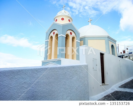 Cute church in Fira Town, Santorini, Greece 135153726