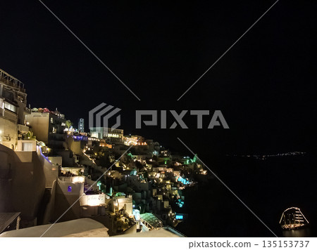 Fira Town, seascape at night, Santorini, Greece Fira Town, seascape at night, Santorini, Greece 135153737