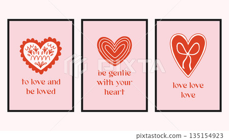 Vector set of romantic cards with decorative hearts and handwritten love quotes. Cute Valentine designs in soft pink and red, perfect for greeting cards, prints, and gifts. Vector set of romantic cards with decorative hearts and handwritten love quotes. Cute Valentine designs in soft pink and red, perfect for greeting cards, prints, and gifts. 135154923