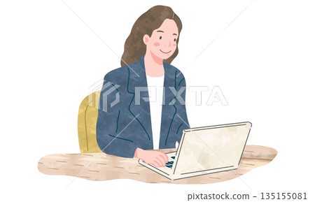 一位女士正在桌前工作（操作電腦） 135155081
