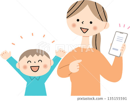 Parents and children happy to look at smartphones 135155591