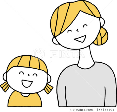微笑的女孩和母親（單色） 135155594