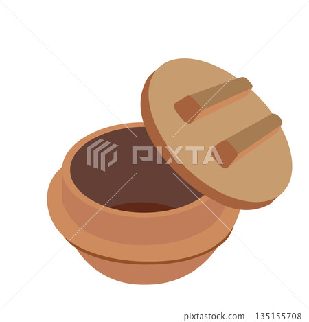 Vector illustration of a ceramic pot for kamameshi with the lid open 135155708