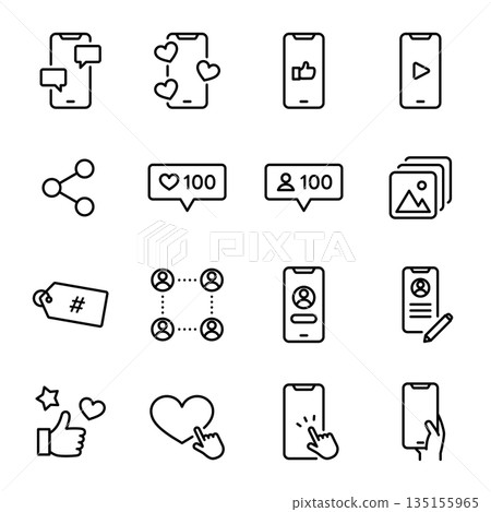 Simple icon set | SNS, social media, smartphone, influencer Simple icon set | SNS, social media, smartphone, influencer 135155965