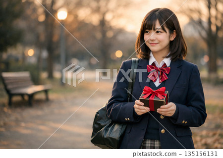 一個女孩正等著送情人節巧克力 135156131