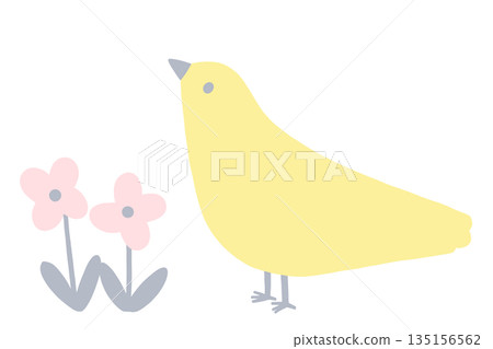 Pale yellow bird and flowers 135156562