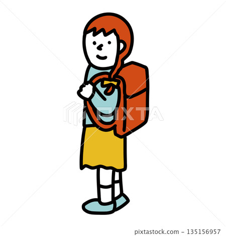 Illustration of a child happy to receive a school bag 135156957