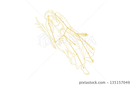 Gold line drawing illustration of Virgo (person and constellation lines) (lines only) Gold line drawing illustration of Virgo (person and constellation lines) (lines only) 135157049