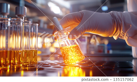 Scientist, researcher examines samples in laboratory 135157062