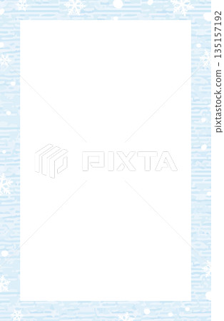 Winter background frame, snow and blue wood grain design, vertical 135157192