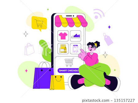 Smart Retail Store Vector Illustration Featuring Modern Digital Technology, Automated Shopping System, And Futuristic Customer Experience Background Smart Retail Store Vector Illustration Featuring Modern Digital Technology, Automated Shopping System, And Futuristic Customer Experience Background 135157227