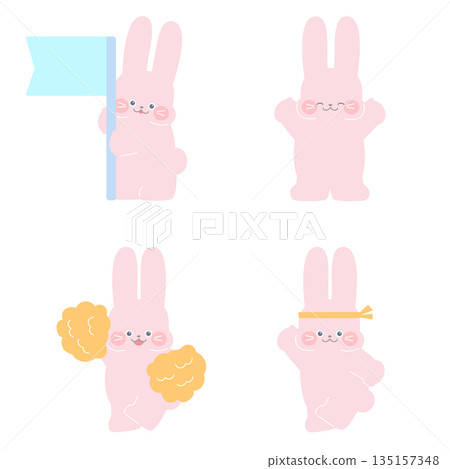 一組兔子歡呼的插圖 135157348