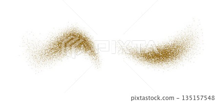 Brown spices powder splashes. Flying seasoning particles burst. Beige dust sand and dirt textured piles. Coriander and masala flakes scattered on surface. Dried spicy explosion. Vector illustration 135157548