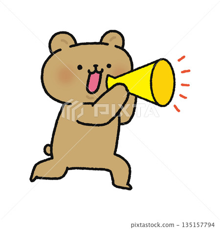 Bear shouting with a megaphone Bear shouting with a megaphone 135157794
