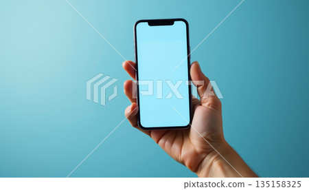 Smartphone Hand Blue background Mobile device Blank screen Technology Holding Communication Touchscreen Modern 135158325
