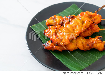 grilled chicken skewer in Asian style grilled chicken skewer in Asian style 135158597