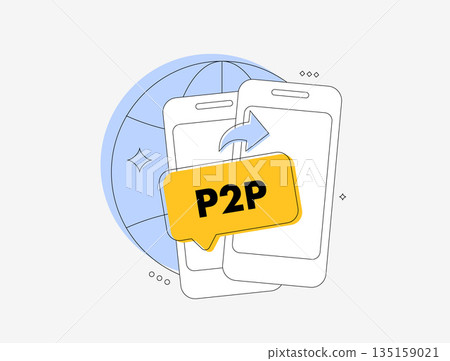 P2P digital loan platform connects online finance users. Peer-to-peer payments - secure mobile trust encryption and p2p transfer transactions for modern business financial icon vector illustration P2P digital loan platform connects online finance users. Peer-to-peer payments - secure mobile trust encryption and p2p transfer transactions for modern business financial icon vector illustration 135159021