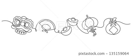 chinese new year continuous line drawing decorate ornament 135159064