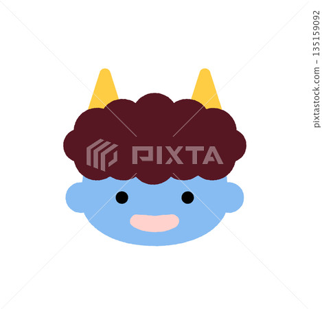Setsubun blue demon smiling face icon illustration | Cute Japanese event character element Setsubun blue demon smiling face icon illustration | Cute Japanese event character element 135159092