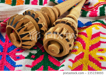 Mexican molinillo cooking utensils for making chocolate 135159093