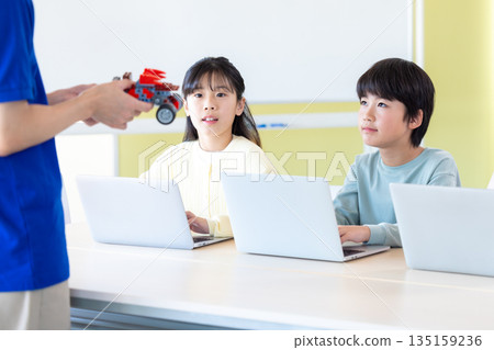 Elementary school students learning in a programming class Elementary school students learning in a programming class 135159236