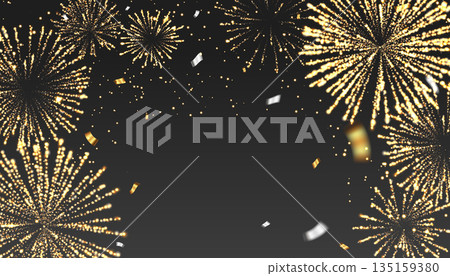 Sparkling golden fireworks and confetti on a black background - luxurious celebratory background Sparkling golden fireworks and confetti on a black background - luxurious celebratory background 135159380