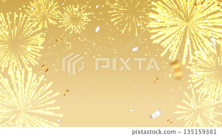 Golden fireworks and confetti illustration background Golden fireworks and confetti illustration background 135159381