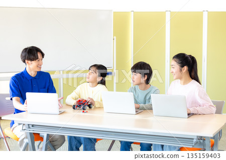Elementary school students learning in a programming class 135159403