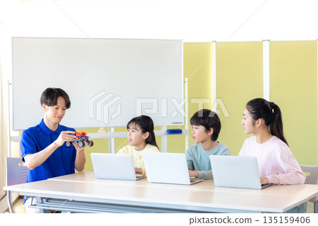 Elementary school students learning in a programming class Elementary school students learning in a programming class 135159406