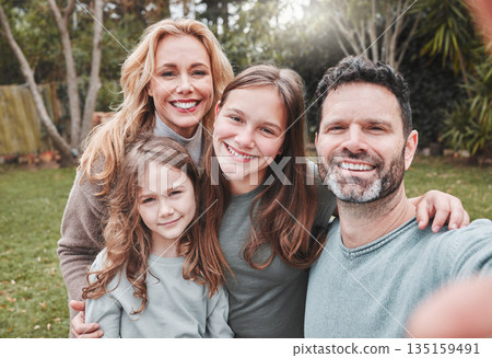 Family selfie, smile and outdoor in park with happiness, love and bonding on social media, app or internet post. Father, mother and daughter on grass for profile picture, backyard garden and web blog Family selfie, smile and outdoor in park with happiness, love and bonding on social media, app or internet post. Father, mother and daughter on grass for profile picture, backyard garden and web blog 135159491