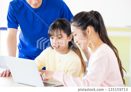 Elementary school students learning in a programming class Elementary school students learning in a programming class 135159713