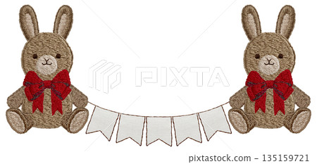 【兔子毛絨玩具和花環】手工刺繡插畫材料 135159721