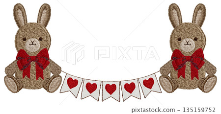 【兔子毛絨玩具和花環】手工刺繡插畫材料 135159752