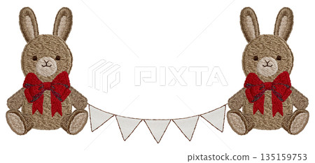 [Rabbit plush toy and garland] Hand-embroidered illustration material 135159753