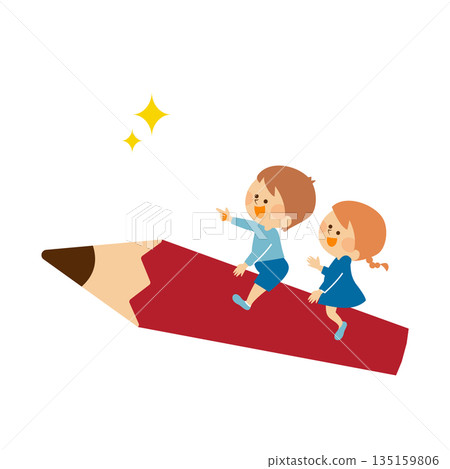 Pencil illustration of children learning and growing 135159806