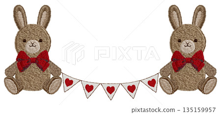 【兔子毛絨玩具和花環】手工刺繡插畫材料 135159957