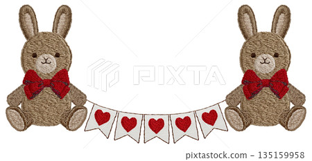 【兔子毛絨玩具和花環】手工刺繡插畫材料 135159958