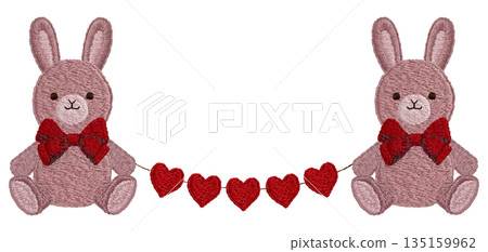 【兔子毛絨玩具和花環】手工刺繡插畫材料 135159962