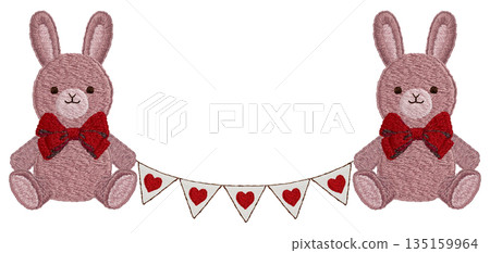 【兔子毛絨玩具和花環】手工刺繡插畫材料 135159964