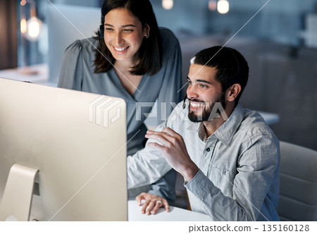 Call center, manager and happy team at computer for software training, customer service and CRM in office. Man, woman and sales mentor helping intern on desktop, telemarketing and technical support Call center, manager and happy team at computer for software training, customer service and CRM in office. Man, woman and sales mentor helping intern on desktop, telemarketing and technical support 135160128